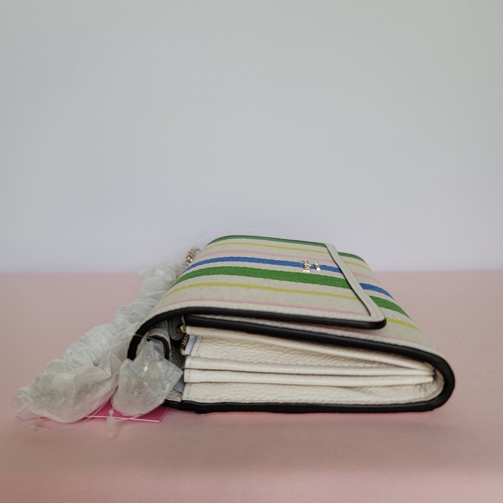 KATE SPADE Bradley Striped Canvas & Leather Large Wallet on Chain Crossbody ⭐ - Picture 9 of 16